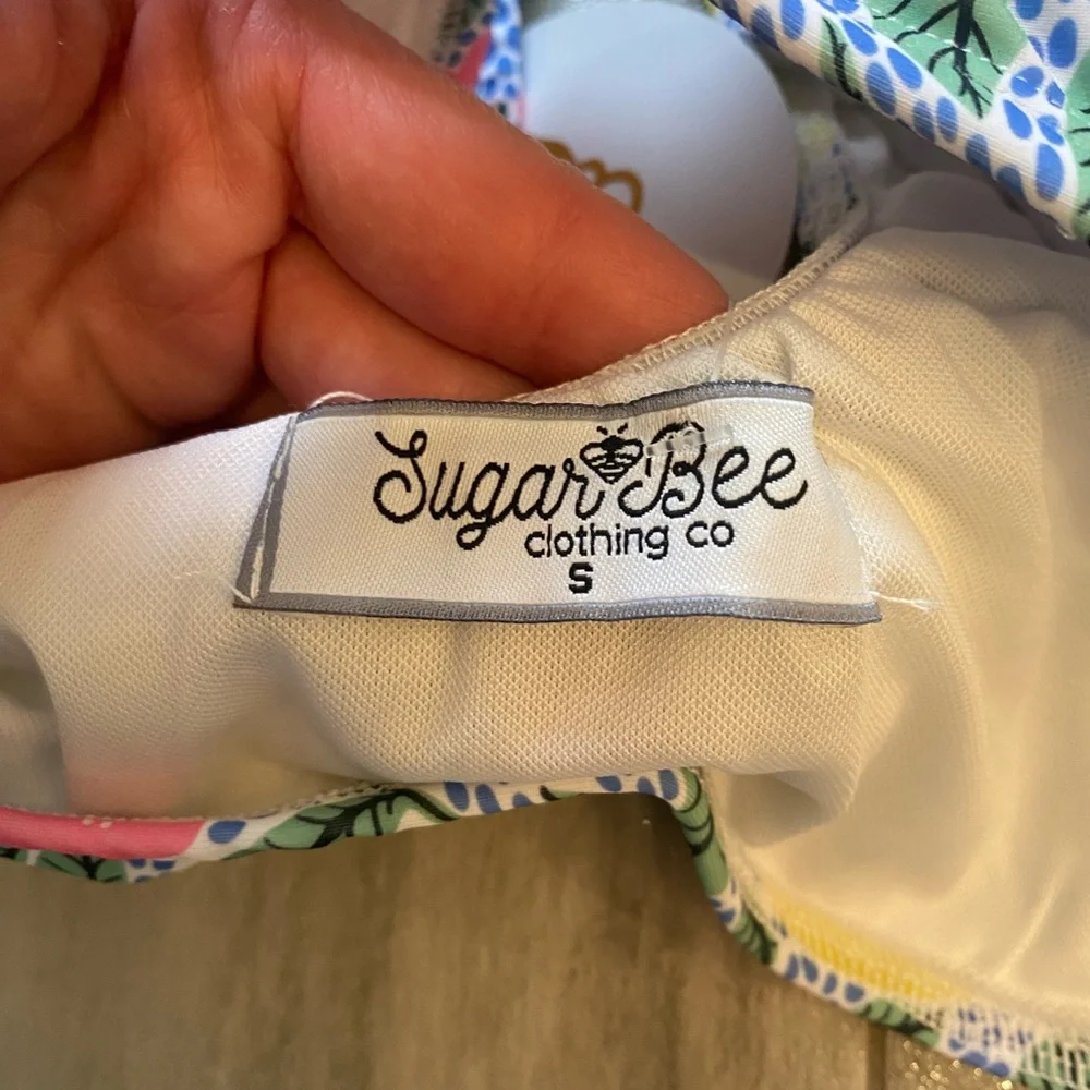 NWT Sugar Bee Colorful Lemon Floral Print Flutter 2-Piece Bikini, women’s S
